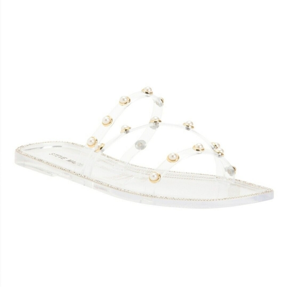 Steve Madden Nonii Pearl Studded Flat Saldals in Clear - Picture 4 of 12